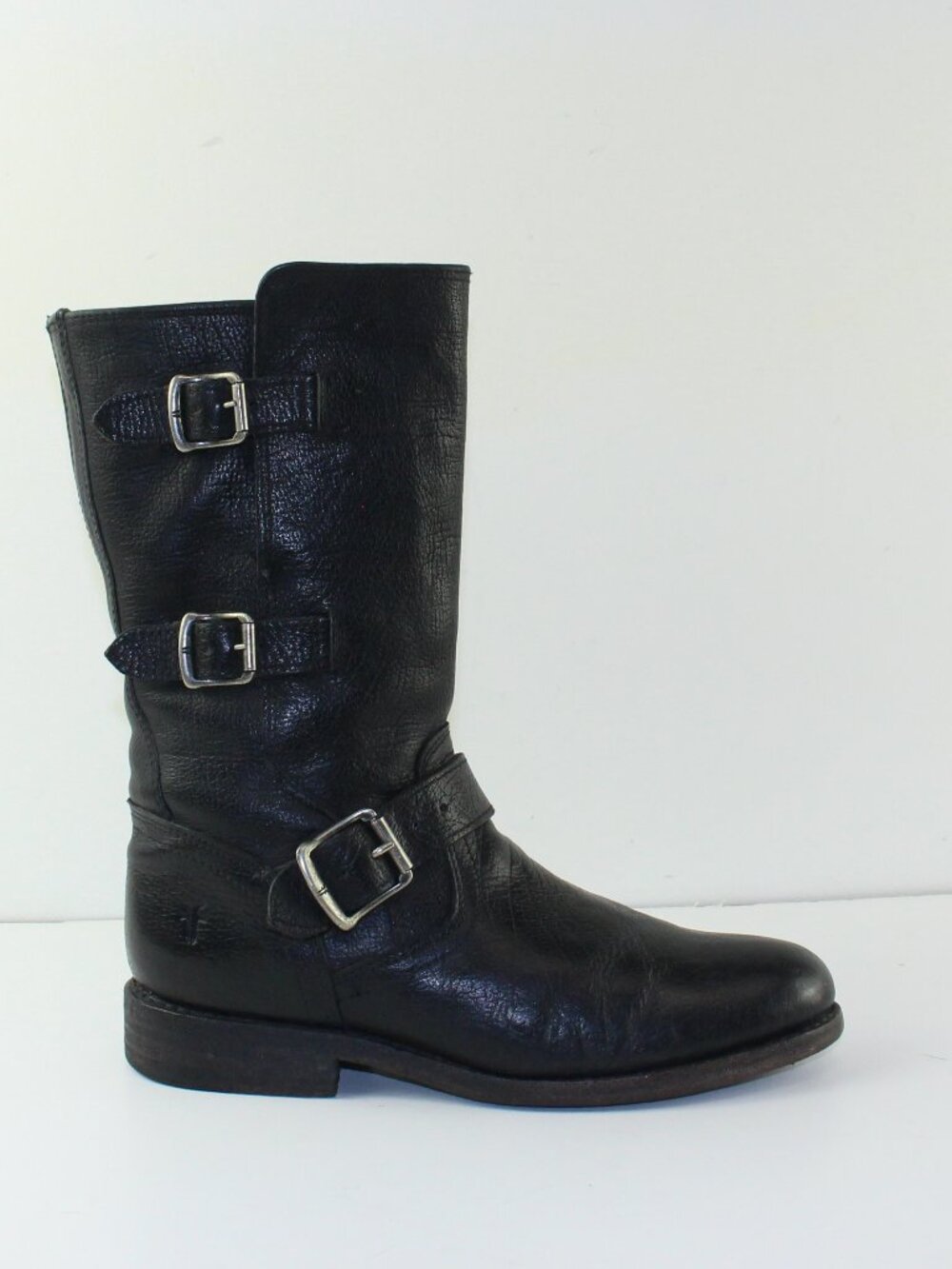 Frye Tall Buckle Black Leather Women Boots (6.5 US)